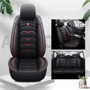 Авточохли Premium еко-шкіра, чорний з червоною ниткою, повний комплект
